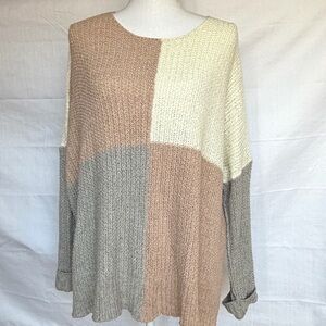 Easel Los Angeles Pink Cream Grey Color Block Oversized Sweater